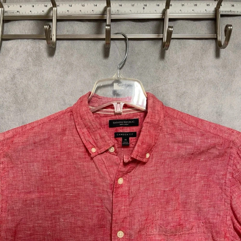 Banana Republic Shirt Men's M Red‎ Linen Camden Button Up Casual Academia Hybrid